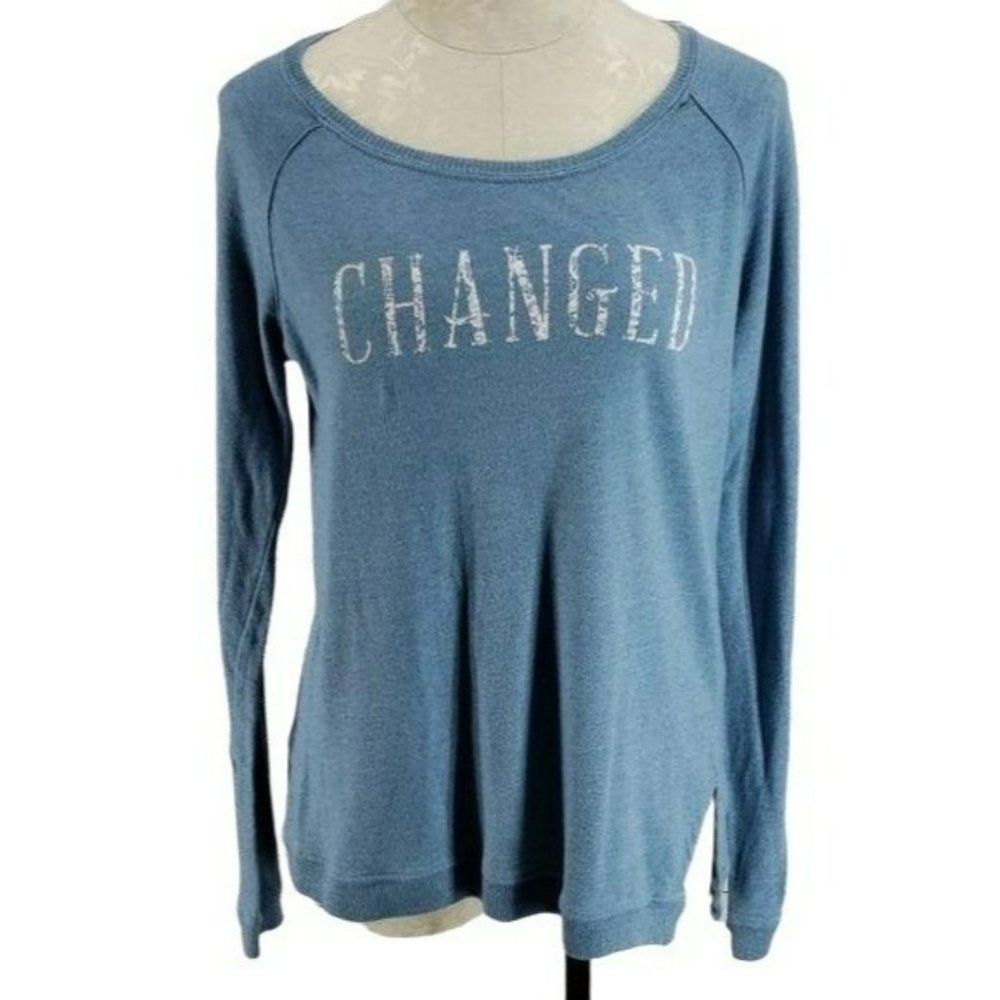Alternative Earth Women's Blue Changed Printed Long Sleeve Pullover Tee Shirt XL